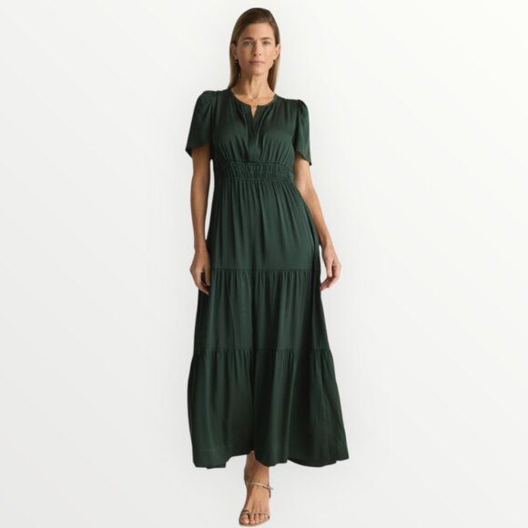Quince Washable Stretch Silk Tiered Maxi Dress in Green - Picture 1 of 6